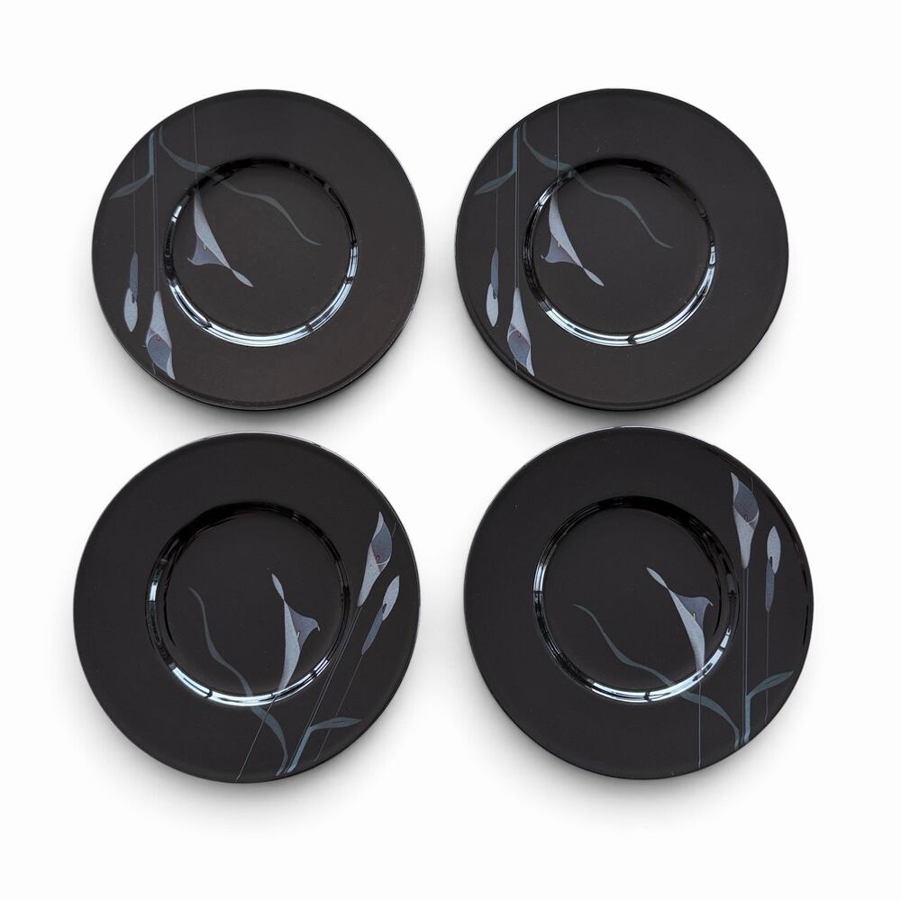 Mikasa Galleria OPUS BLACK FK701 Bread Plates Calla Lily 6.7 In set of 4 Japan